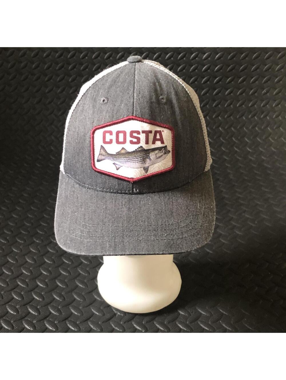 Costa Gray and White Mesh Back Fishing Hat with Fish Patch Trucker Hat